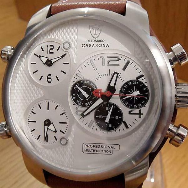 Mens XXL Big Face DeTomaso Casabona Seiko SII Brown Multi