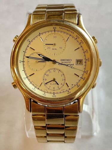 VINTAGE] Seiko Chronograph 7T32-6A5A Gold Toned W/ Alarm 1993 