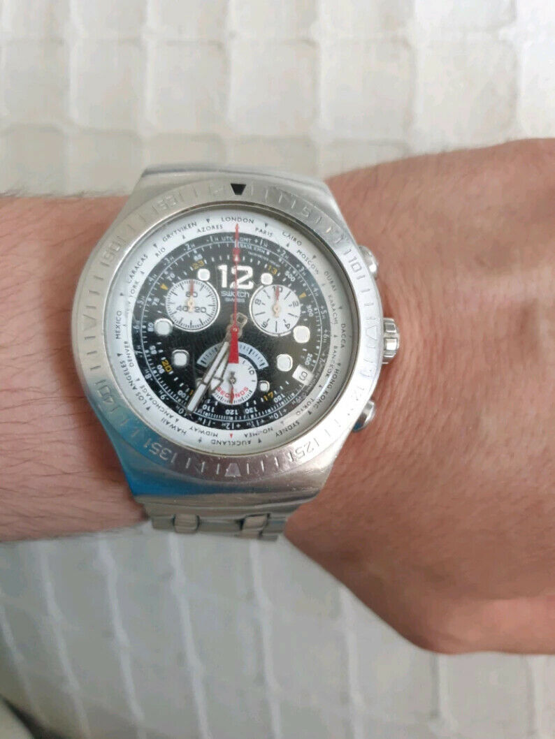 Swatch Irony Chrono YOS414G Black Dial World Timer Chronograph