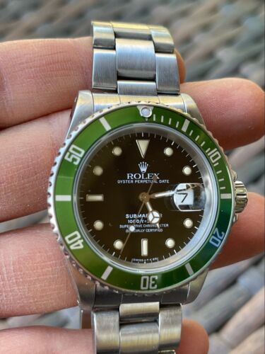 MINT 2005 Rolex Submariner Date Green KERMIT Stainless Oyster 16610 LV