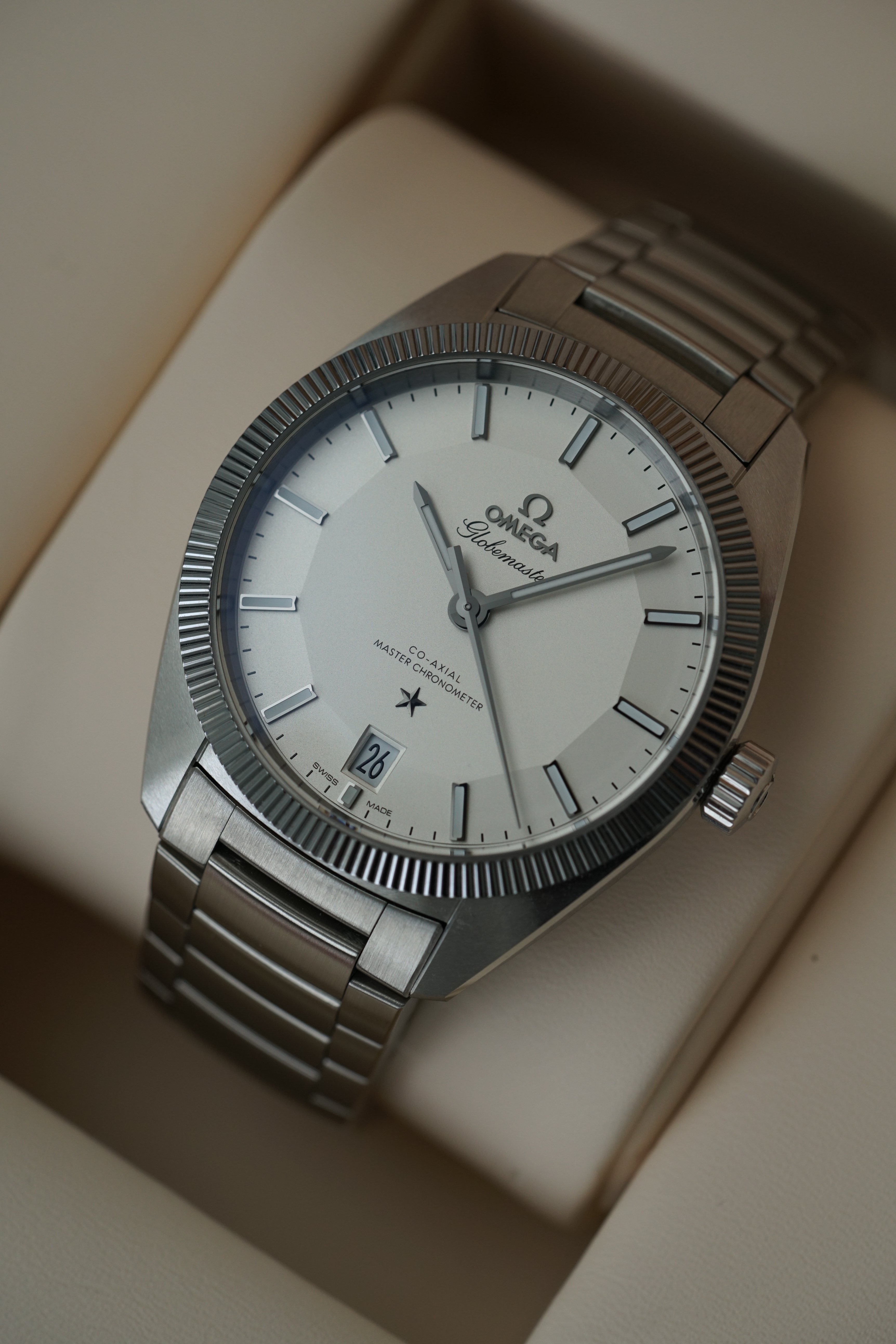 FS Omega Constellation Globemaster White Silver on Bracelet