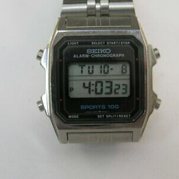 Vintage Seiko Watch Sports 100 Alarm Chronograph w/ Band A904509A