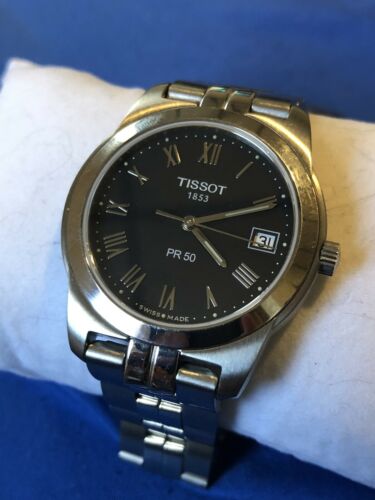 TISSOT 1853 PR50 Black Dial Sapphire Crystal Roman Numeral Date