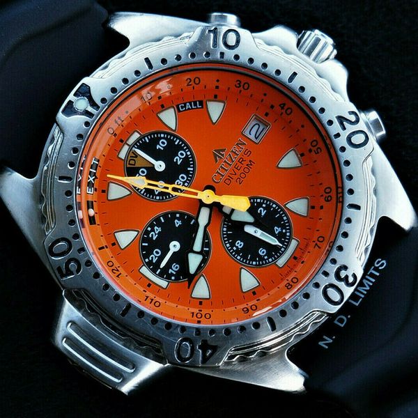 Citizen 3745 Promaster Aqualand 200m Orange Depth Sensor Diver's SCUBA ...