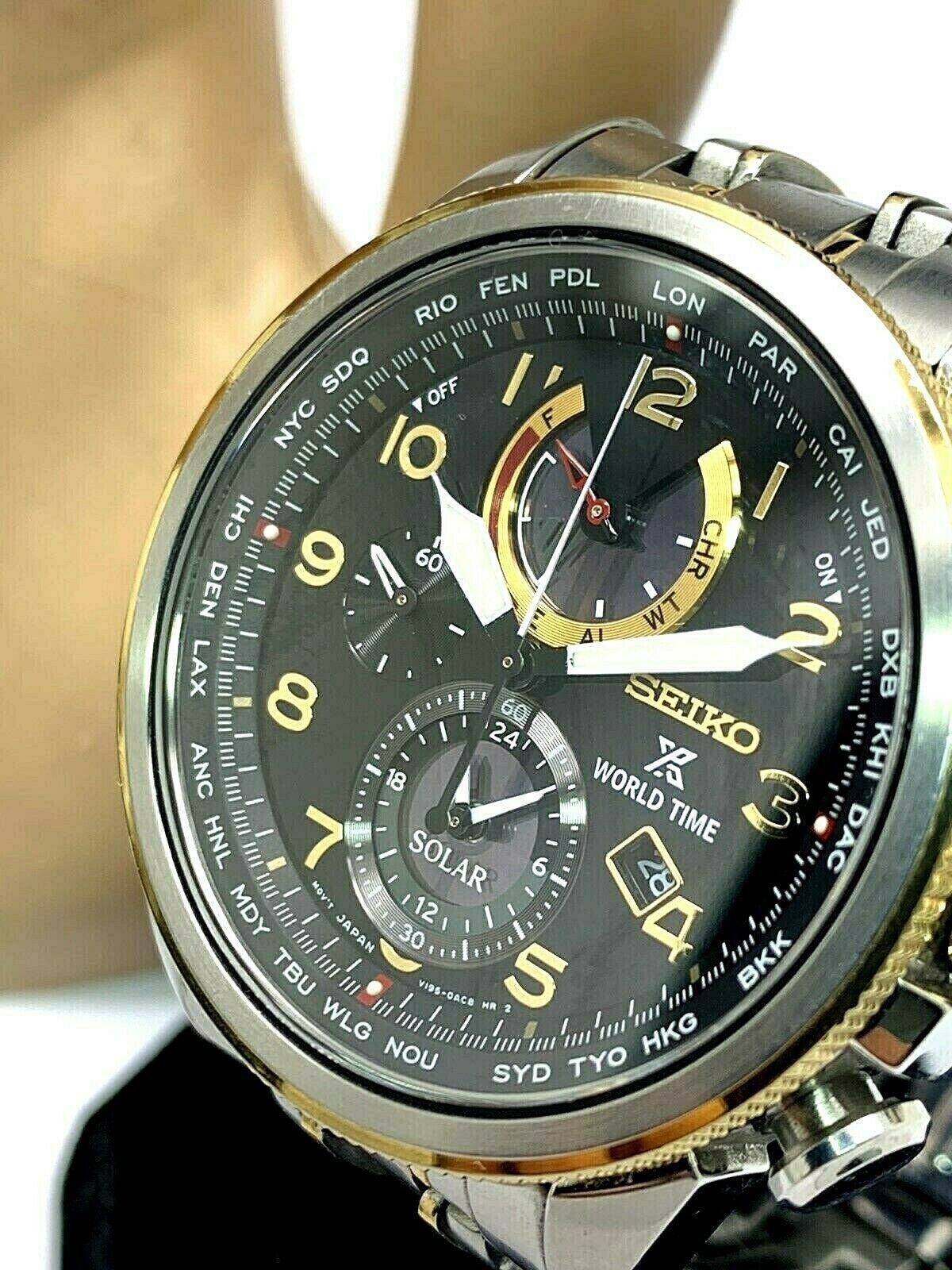 Men's solar chronograph prospex world time hot sale stainless steel bracelet watch 42mm ssc508