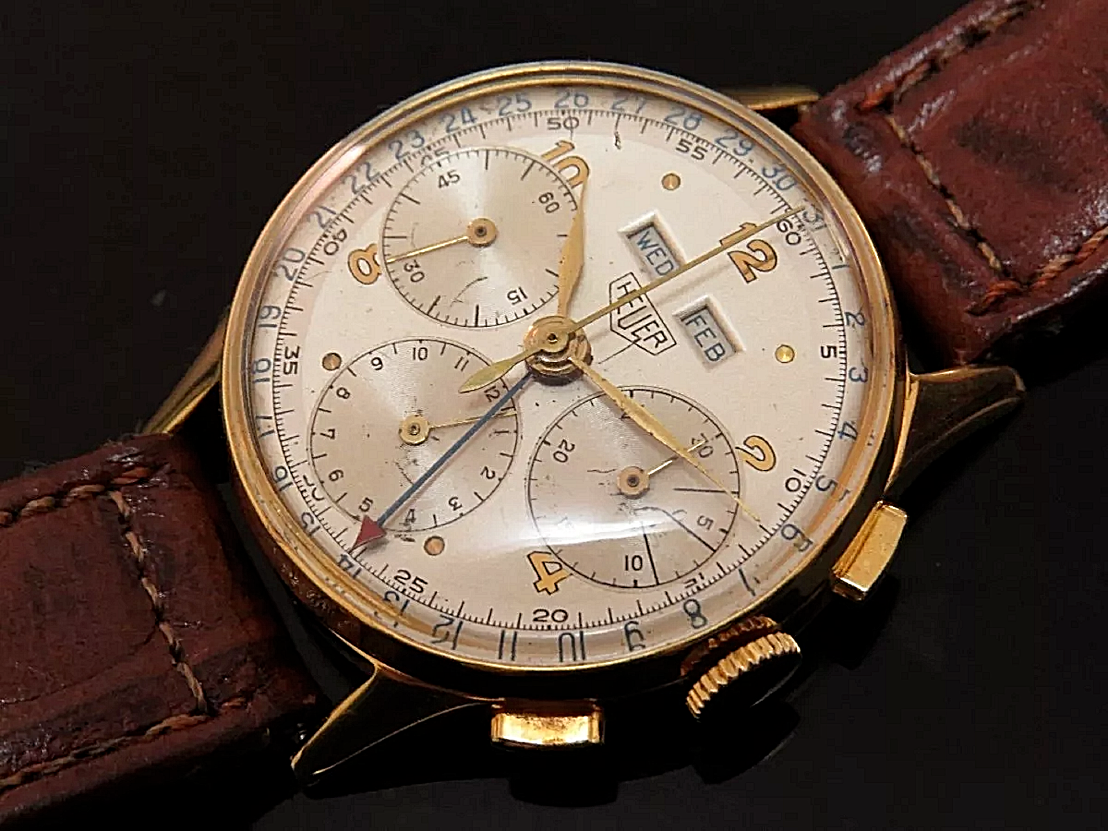 Heuer 2558 LNIB 18K Valjoux 72c Triple Date Vintage Chronograph