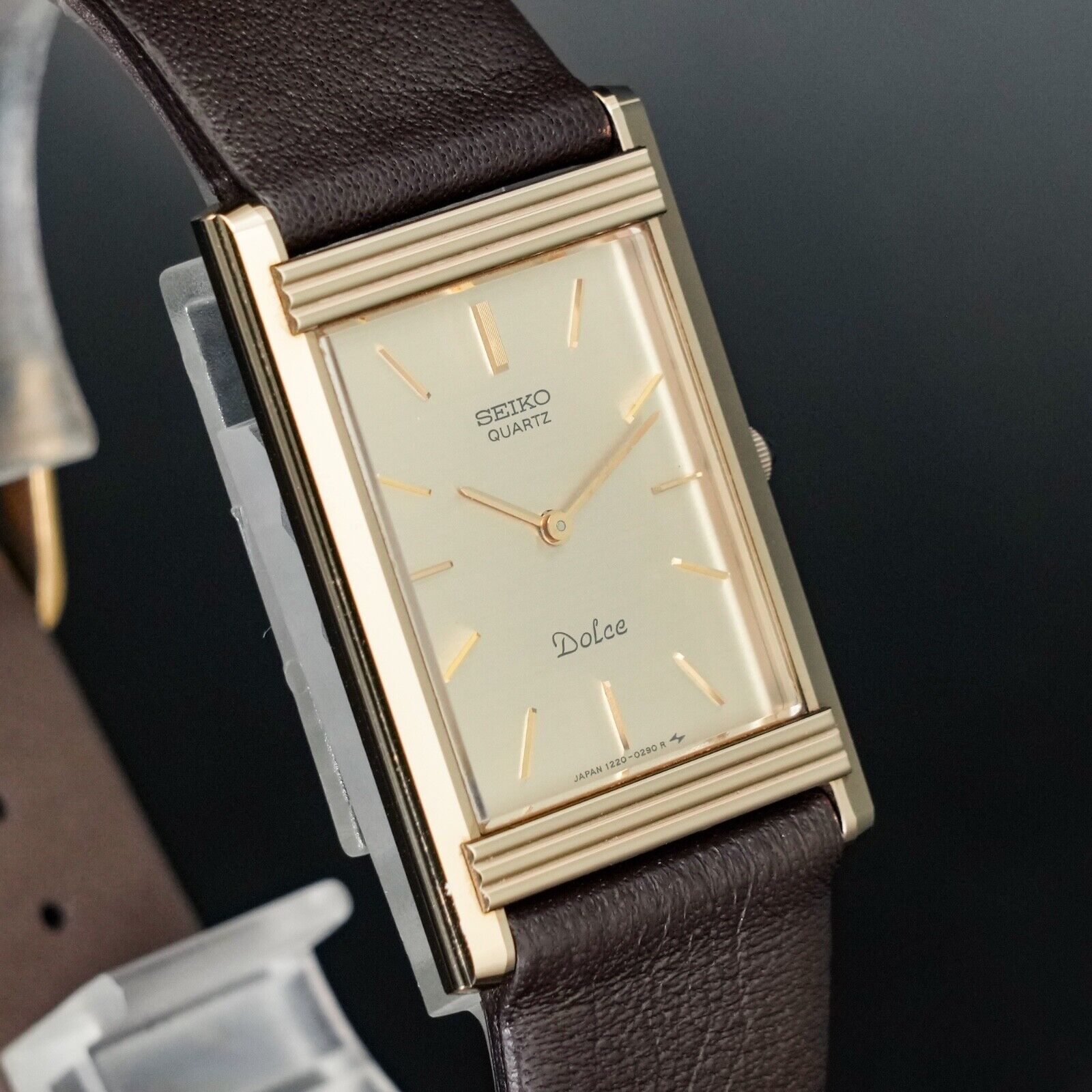 Vintage 1984 [BOXED MINT] SEIKO Dolce 1220-5120 New Band Tank Thin