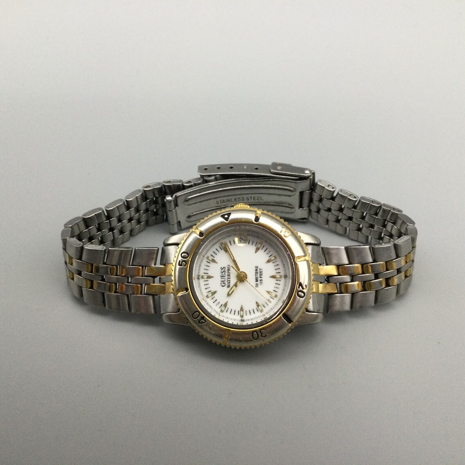 Vintage Guess Waterpro Watch Women Silver Tone Date 1996 New 