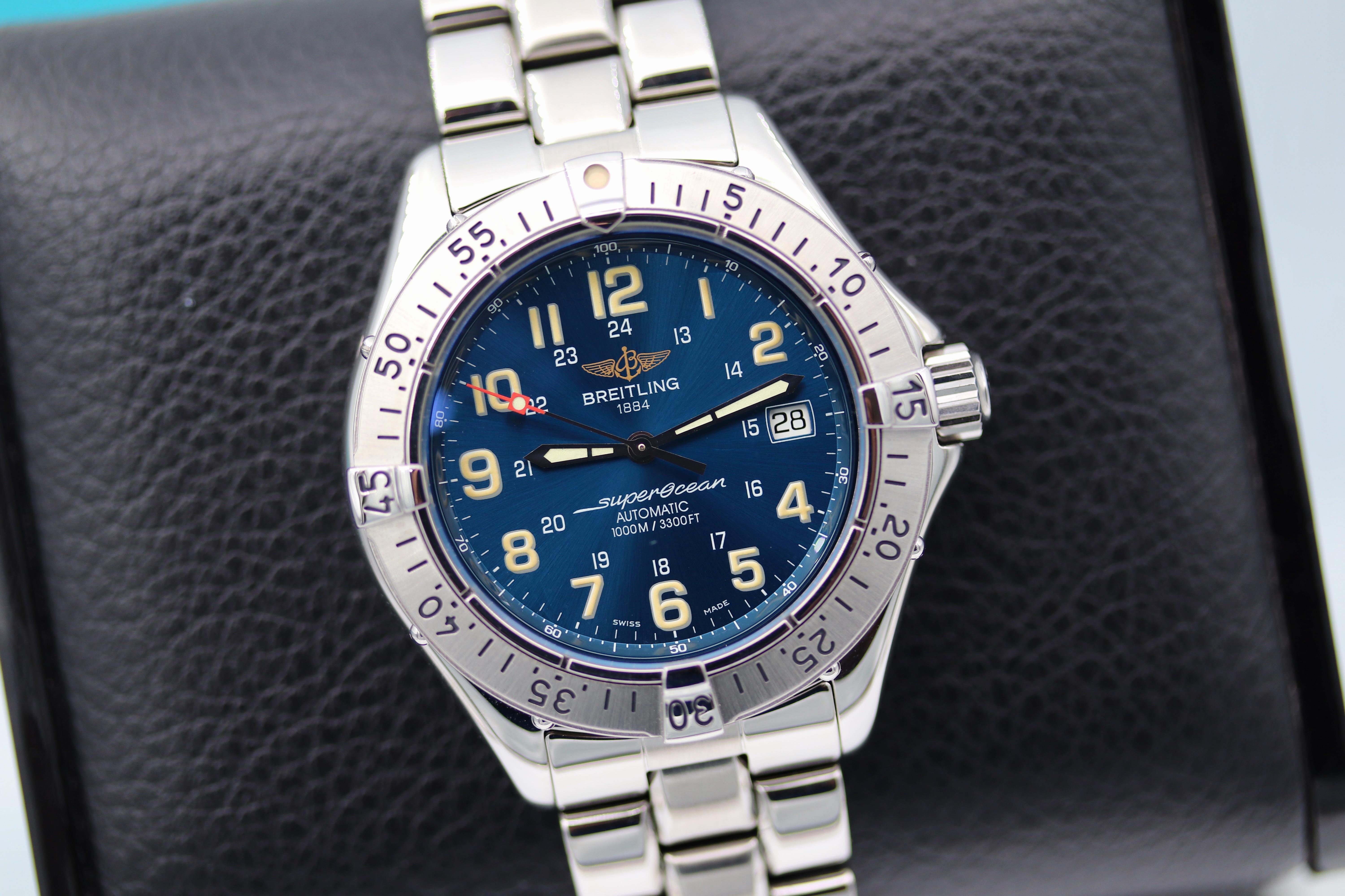 WTS Breitling Superocean. 41mm. Automatic. Gorgeous Sunray Blue dial. Very clean. WatchCharts CA