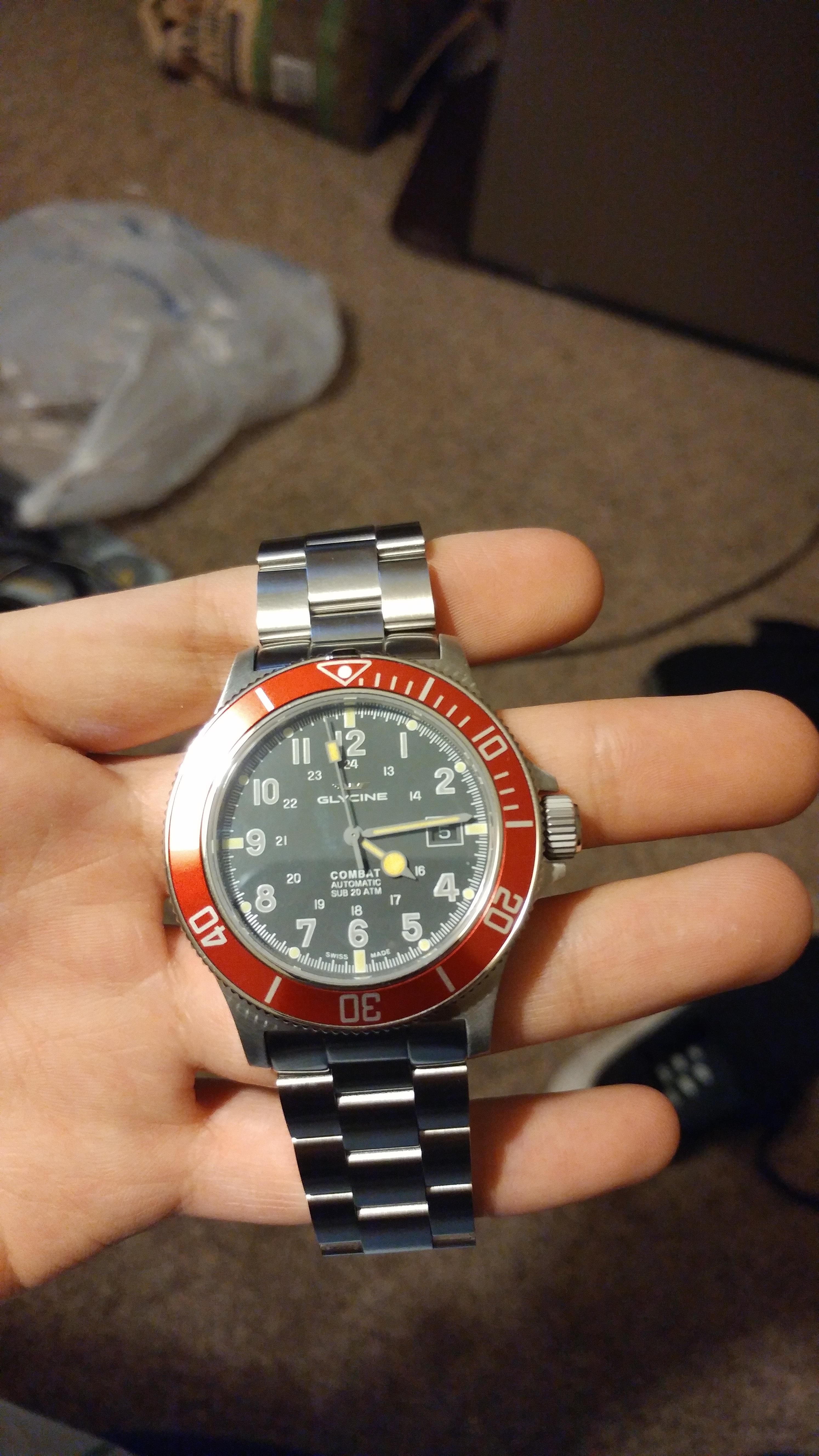 WTS Glycine Combat Sub 42mm GL0078 Red Bezel 300 Shipped and