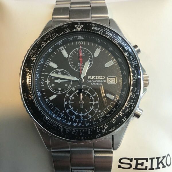 Seiko SND253 Flightmaster Quartz Pilot Watch 7T92 Chronograph Slide ...