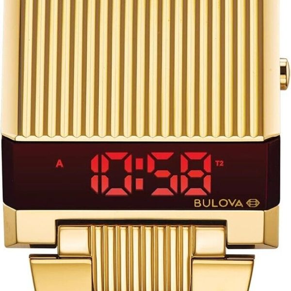 Bulova Computron Wrist Watch for Men 97C110 Gold Digital Watch Red LED ...