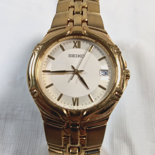 Seiko Mens Wrist Watch 7N42 6C10 Water Resistant Gold Color Needs