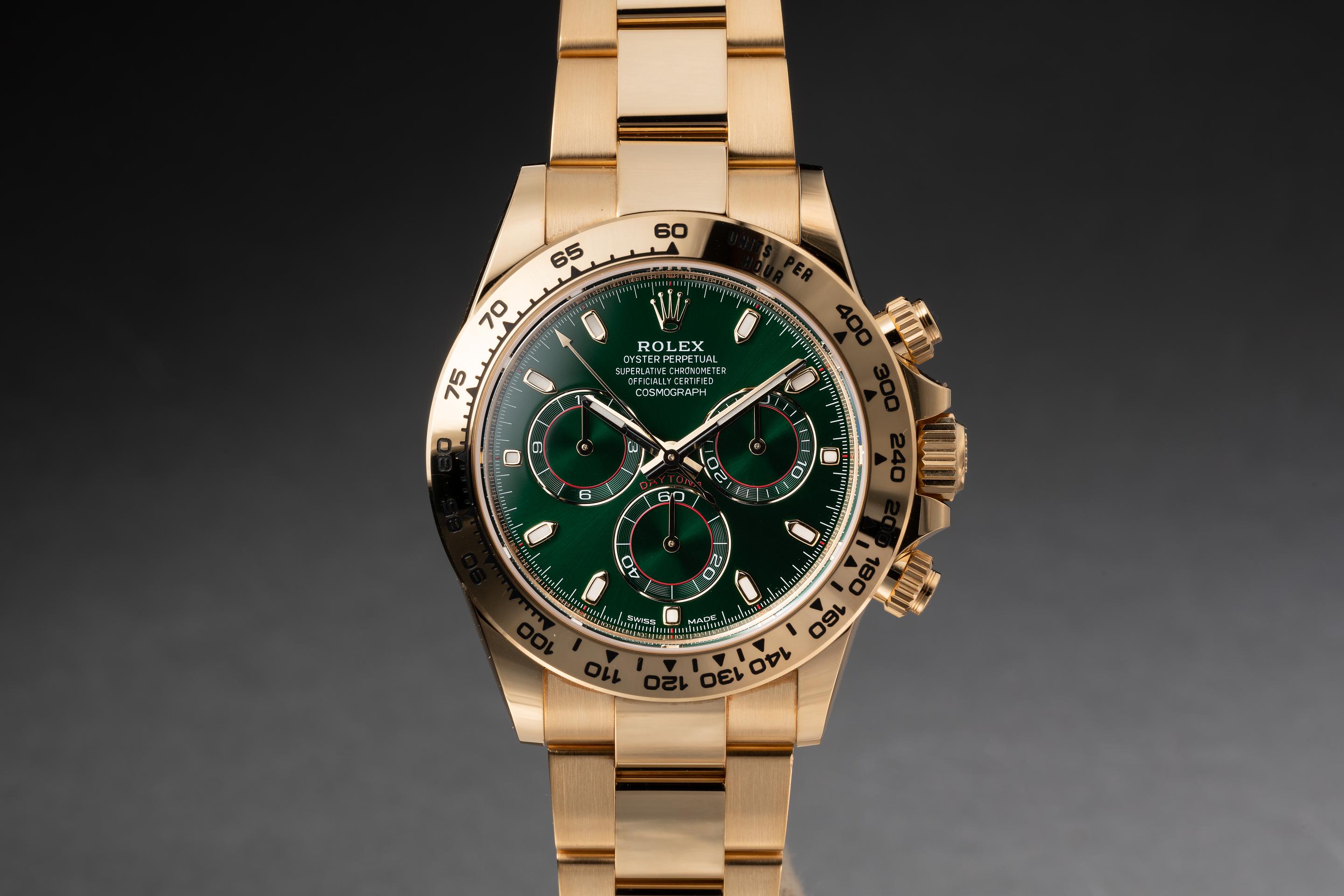 Rolex Cosmograph Daytona Green Dial 18k Gold Watch M116508-0013