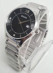 Bulova Black Dial Diamond Accent Men s Watch 96D142 NEW