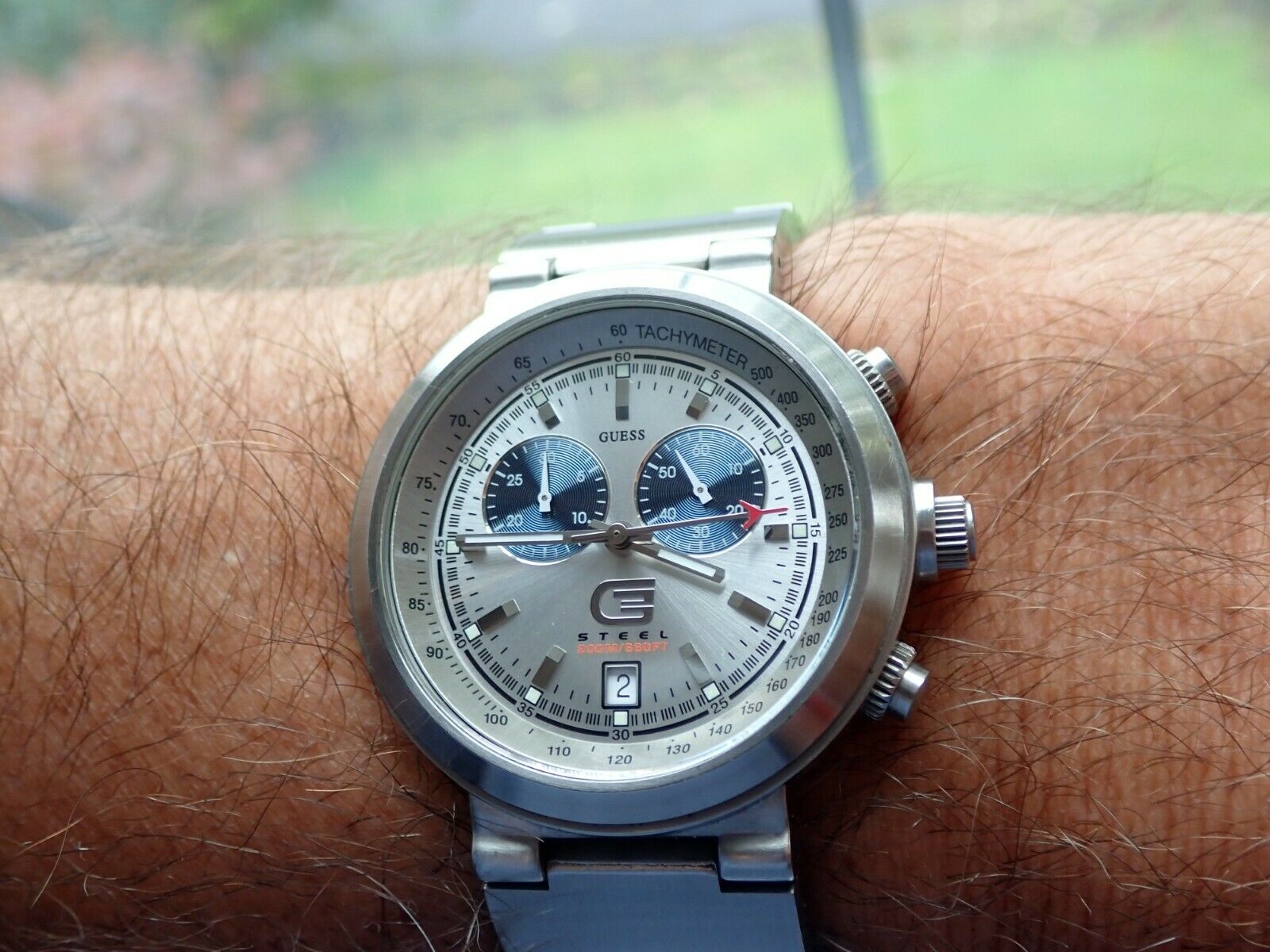 Guess 200M Chronograph Tachymeter G Steel Date at Six 3 Jewels 