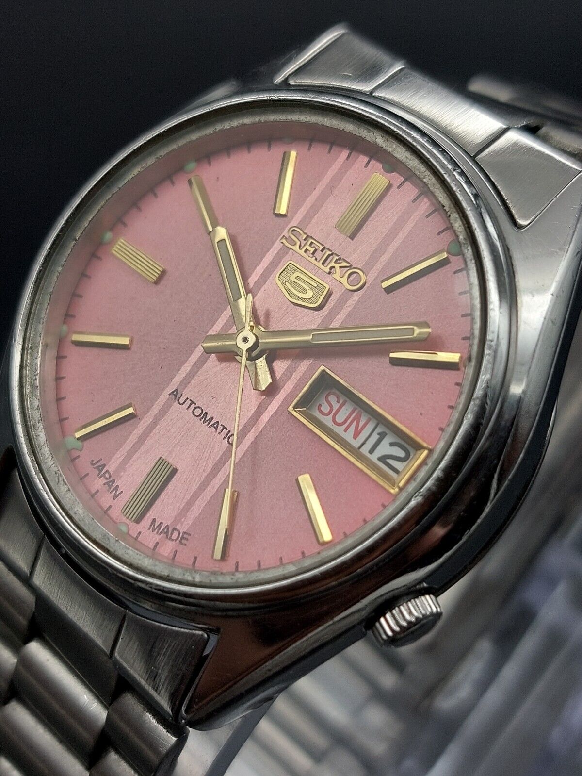 1970's Vintage Japan SEIKO 5 Automatic Railway Timing Pink Dial
