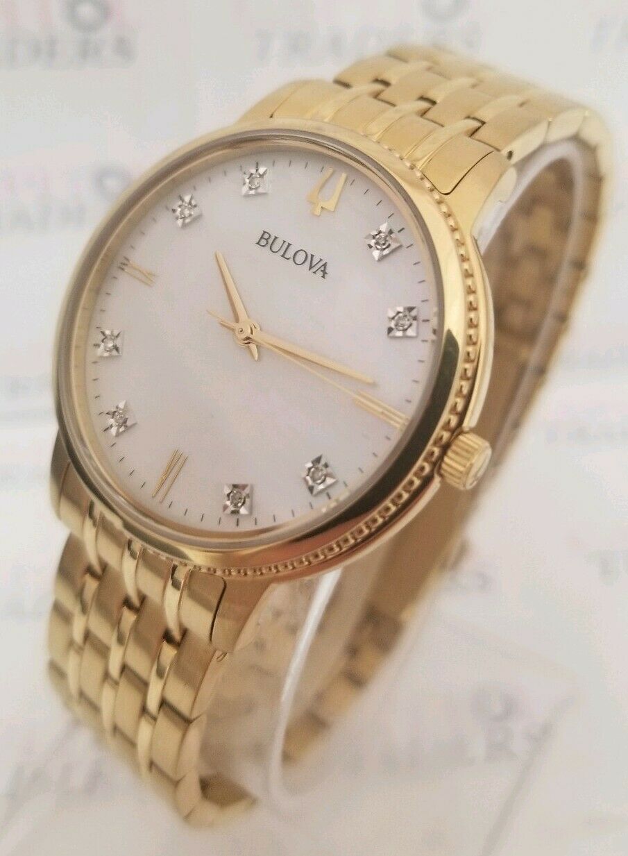 Bulova 97P134 Women s 34mm Diamond Accent MOP Dial Gold Tone S