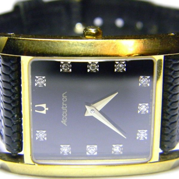 mens Accutron Bulova 11 Real Diamonds Rectangle Tank Gold Plated Dress