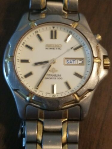 Seiko Kinetic Watch Titanium 5M43 0B69 Sapphlex Crystal sports 100