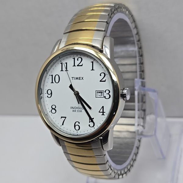Timex R6 Mens Timex R6 Date Indiglo Two Tone Quartz Analog Watch New Battery ...