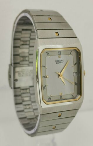 Vtg 1996 Seiko 5P32 5080 Stainless Steel Gold Quartz Gents Dress