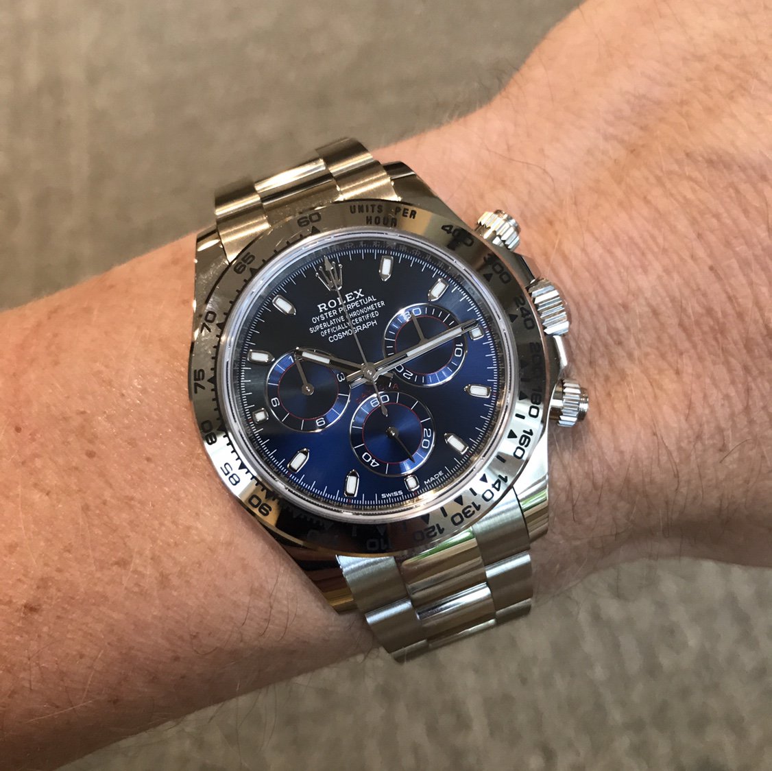 rolex daytona white gold blue face