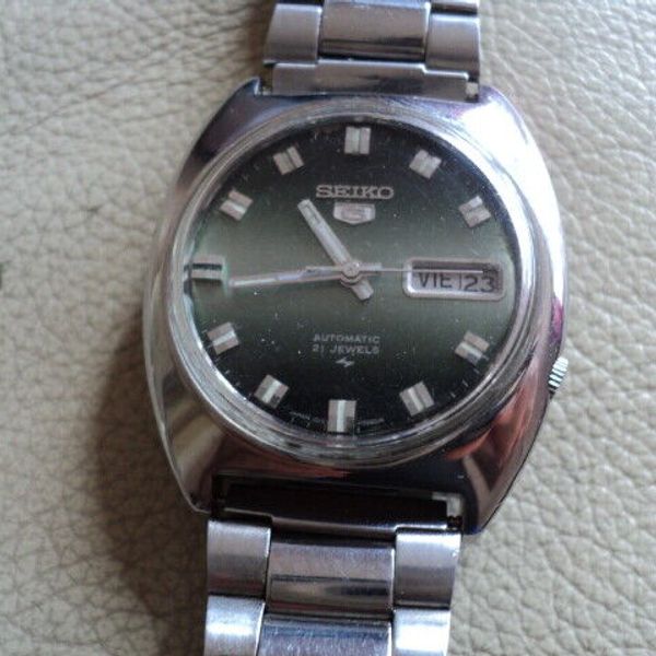 RARE Vintage men's Seiko 5 7019 - 7190 AUTOMATIC 21 JEWELS Faccia Verde ...