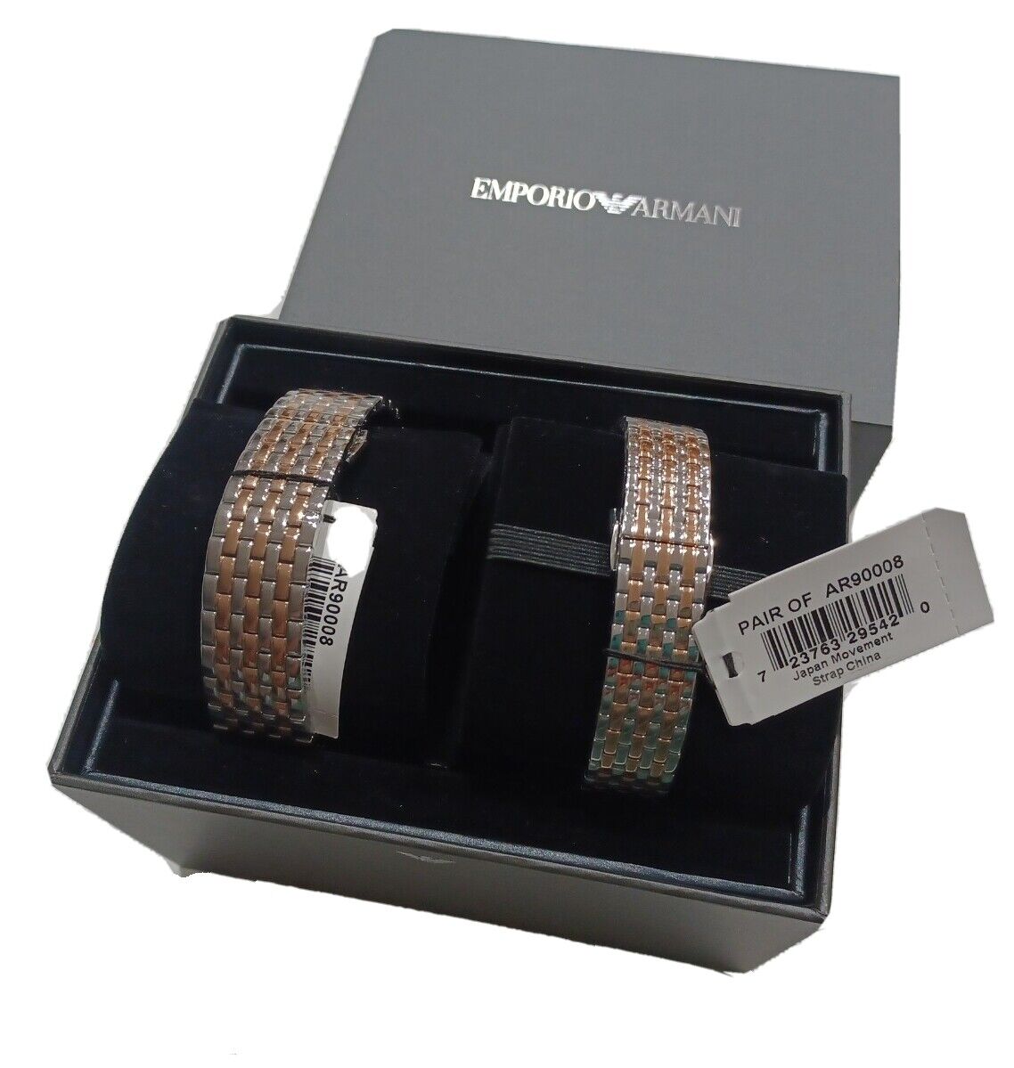 New Emporio Armani Three Hand Stainless Steel Couple Watch Set