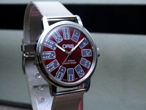 VINTAGE ORIS MECHANICAL WINDING WATCH. Red Domino Dial. Swiss