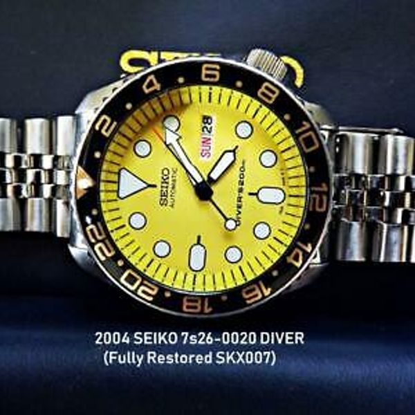 2004 SEIKO SCUBA DIVER 7s26-0020 Automatic,Yellow Dial, GMT Bezel, Custom  SKX007 | WatchCharts