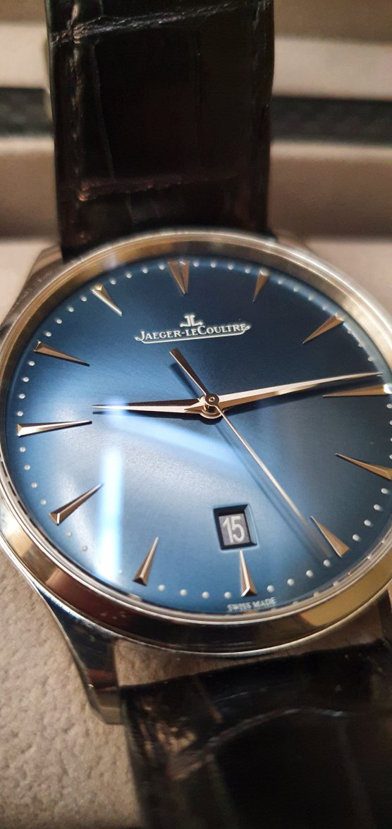 SOLD FS Jaeger LeCoultre Master Ultra Thin Date Bucherer Blue