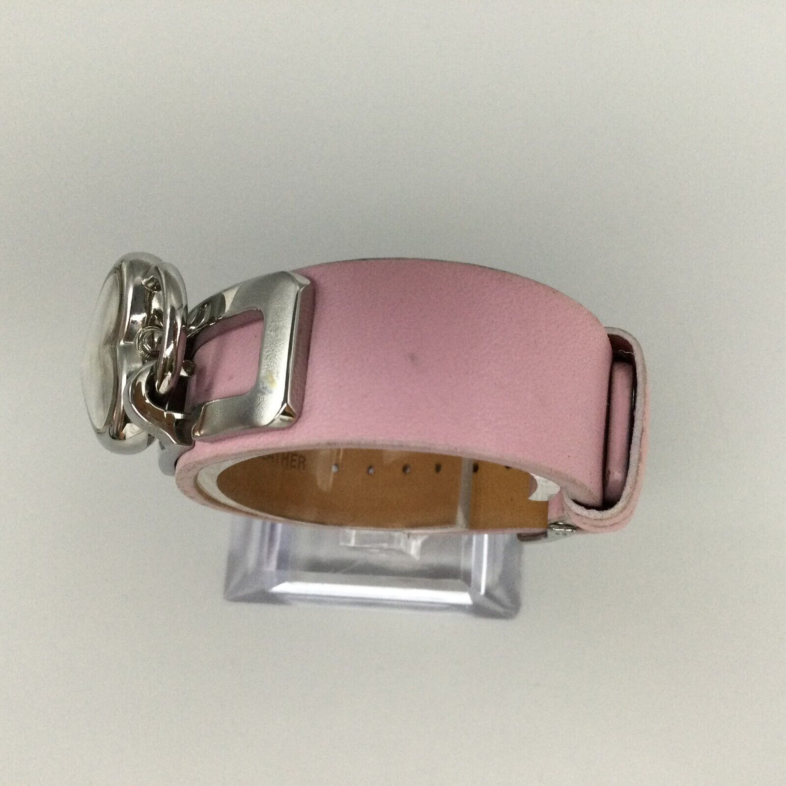 Guess Watch Women Silver Tone Padlock Heart Pink Leather 