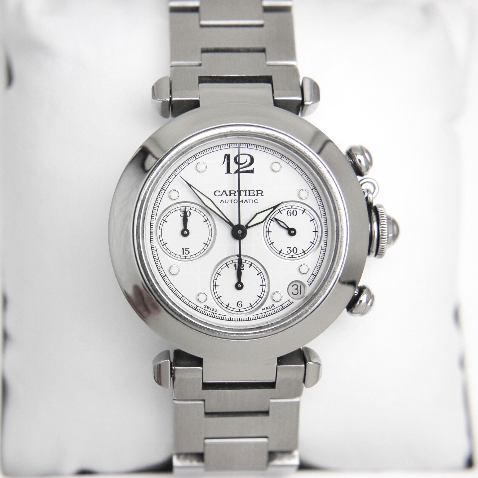 Cartier Pasha Automatic Chronograph 2412 Stainless Steel White