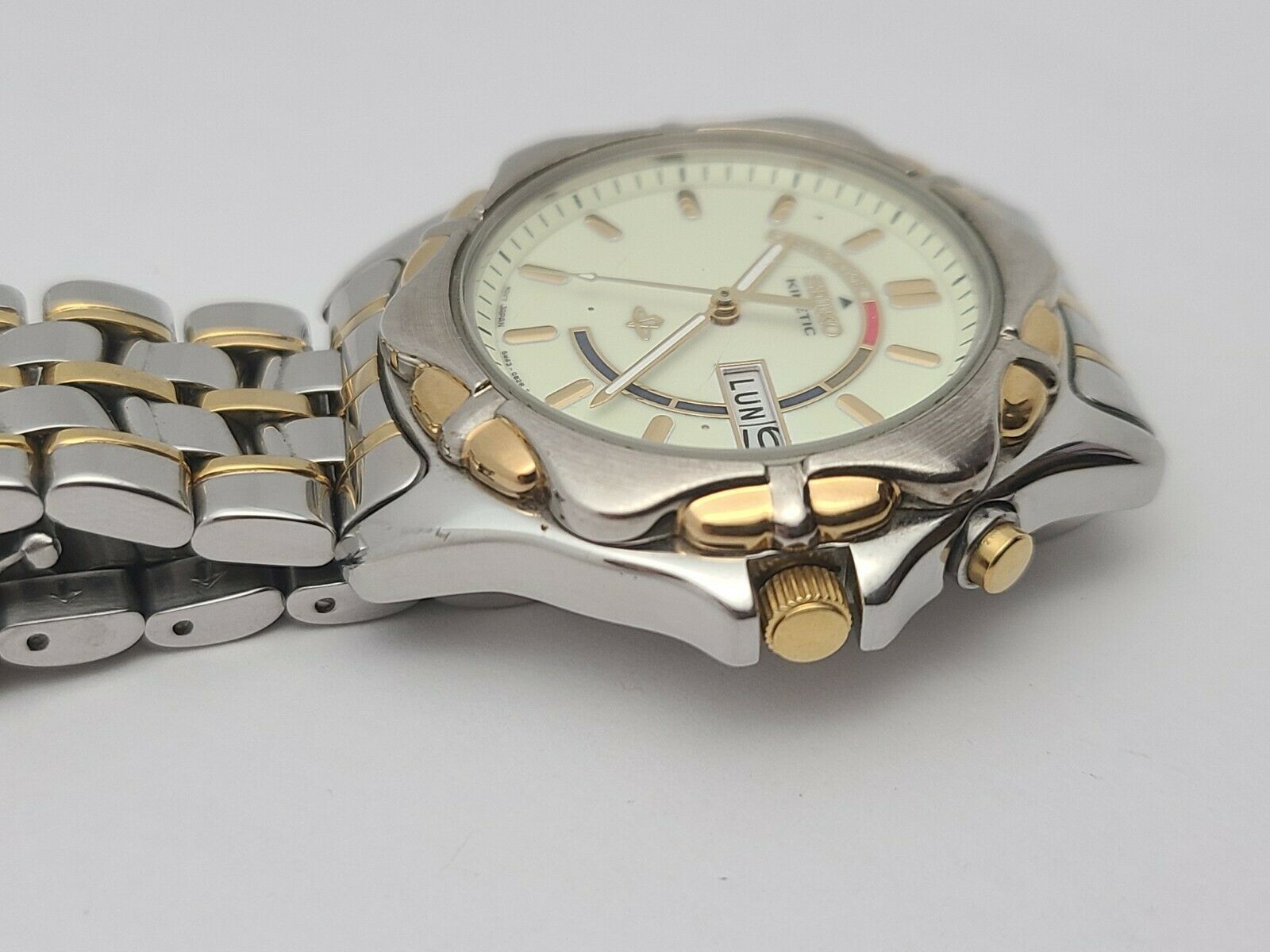 極美 二次電池新品 SEIKO KINETIC デイデイト 5M43-0A90 SEIKO KINETIC Men's watch Two-Tone Day & Date 5M43-0A89