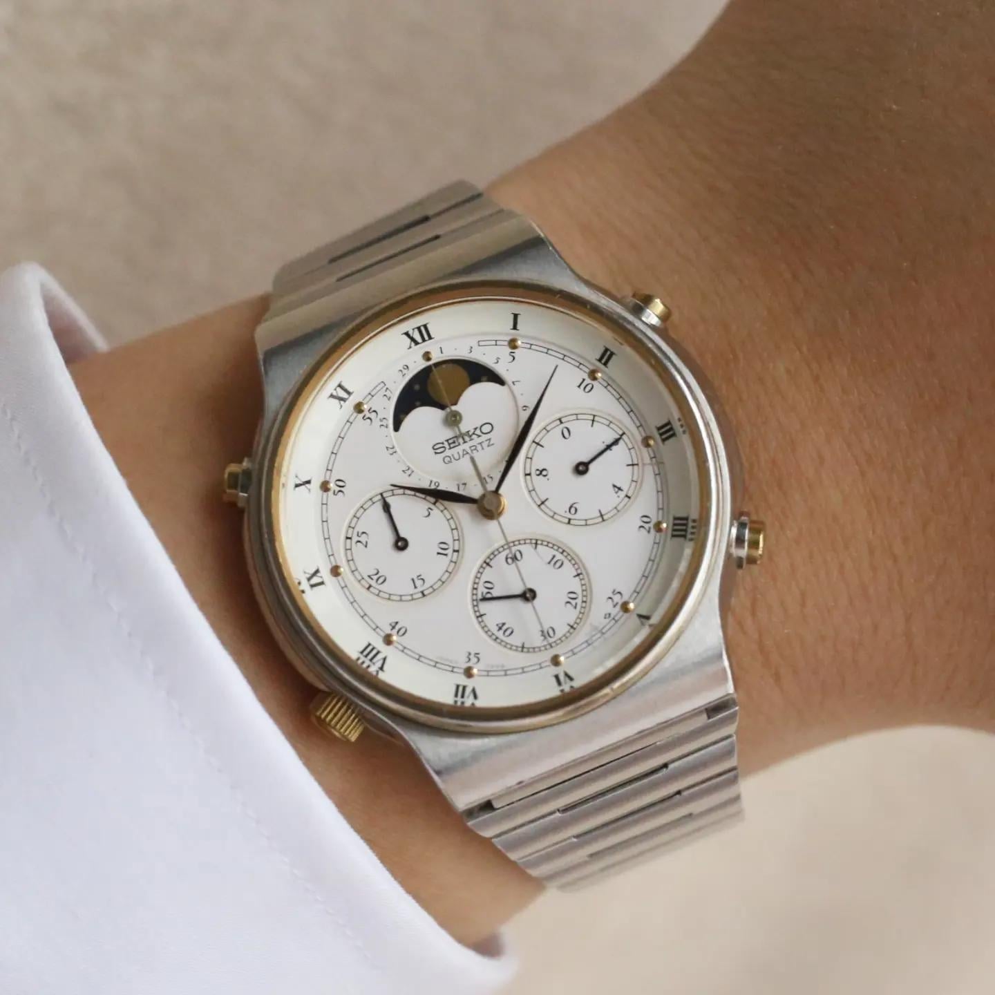 SEIKO ムーンフェイズ　QZ 7A48-7000 N MINT] 1983 Seiko Moon Phase Chronograph 7A48-7000 Quartz