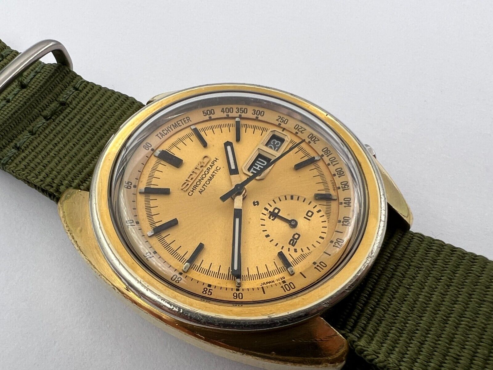 VTG SEIKO 6139 6012 Golden Dial Chronograph Automatic Cal 6139B