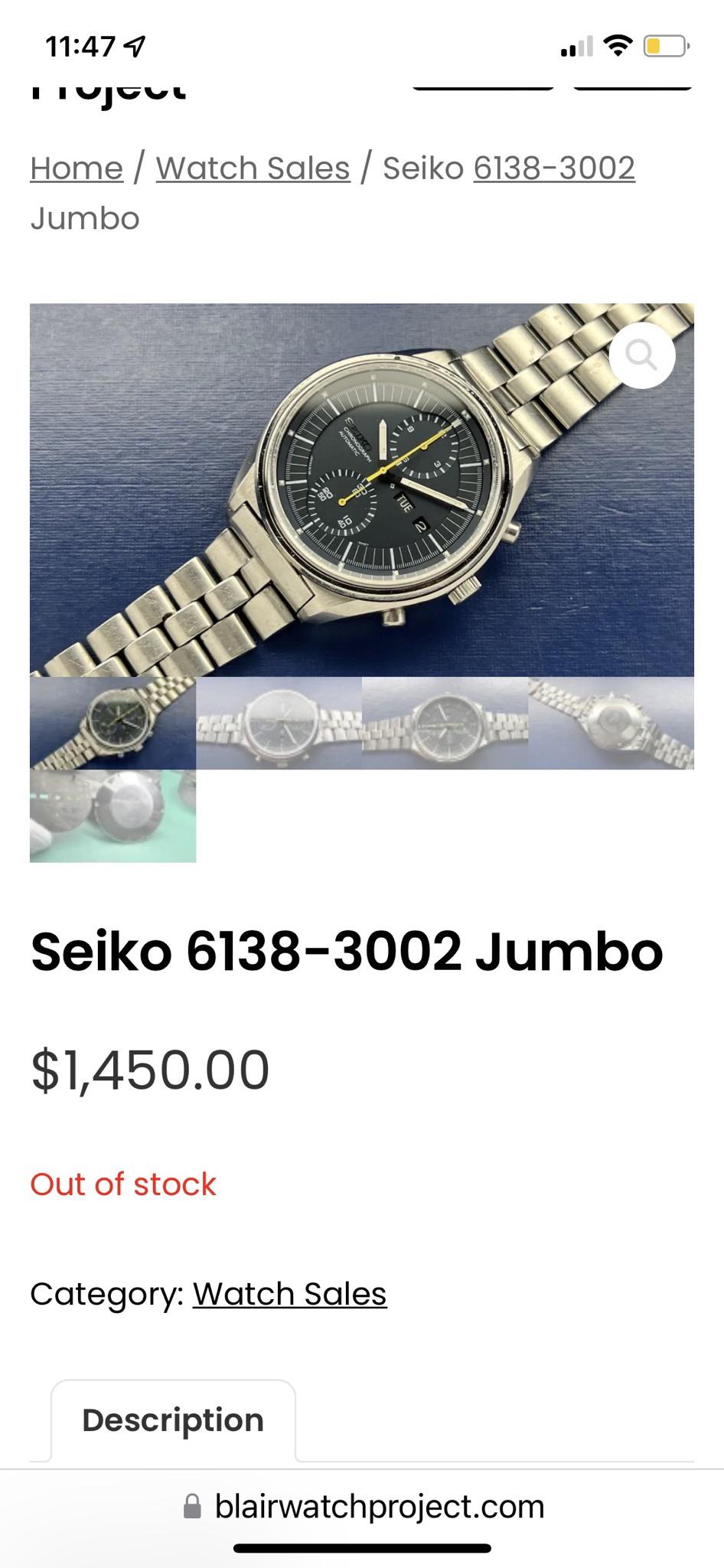 WTS WTT Seiko 6138 3005 Automatic Chronograph Serviced reduced