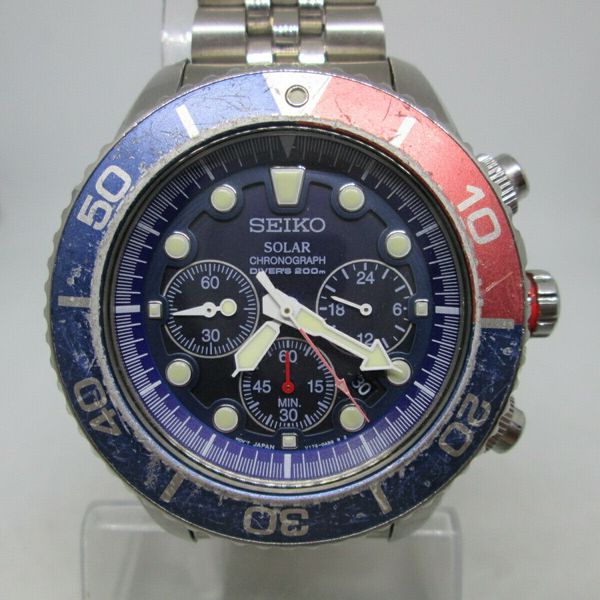 Seiko Solar V175 Oado 200m Pepsi Date Chronograph Ss Quartz Mens Diver Watch Watchcharts 3653