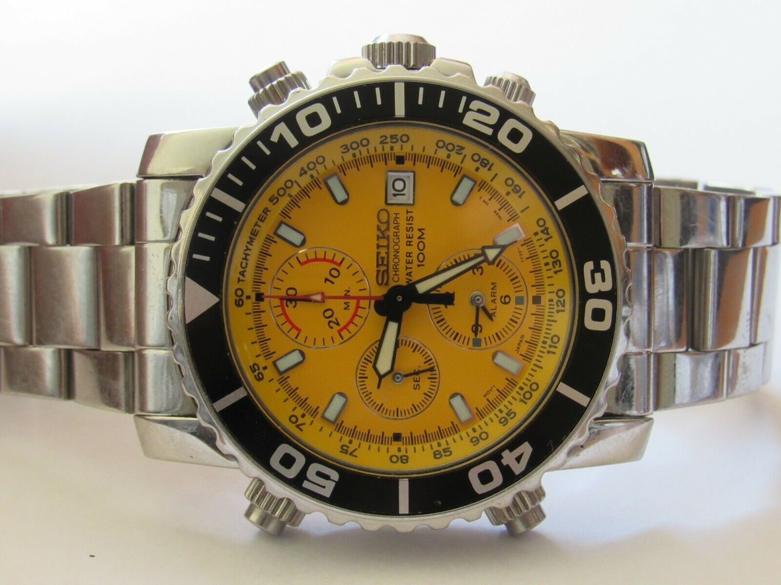 SEIKO DAYTONA YELLOW ALARM CHRONOGRAPH WATCH SDWE25P1 7T32