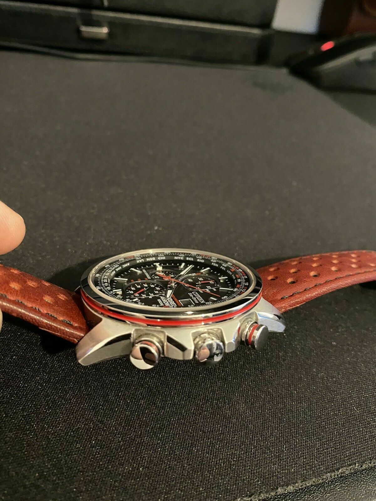 Citizen Eco Red Arrows World Chrono Radio Control Leather Strap