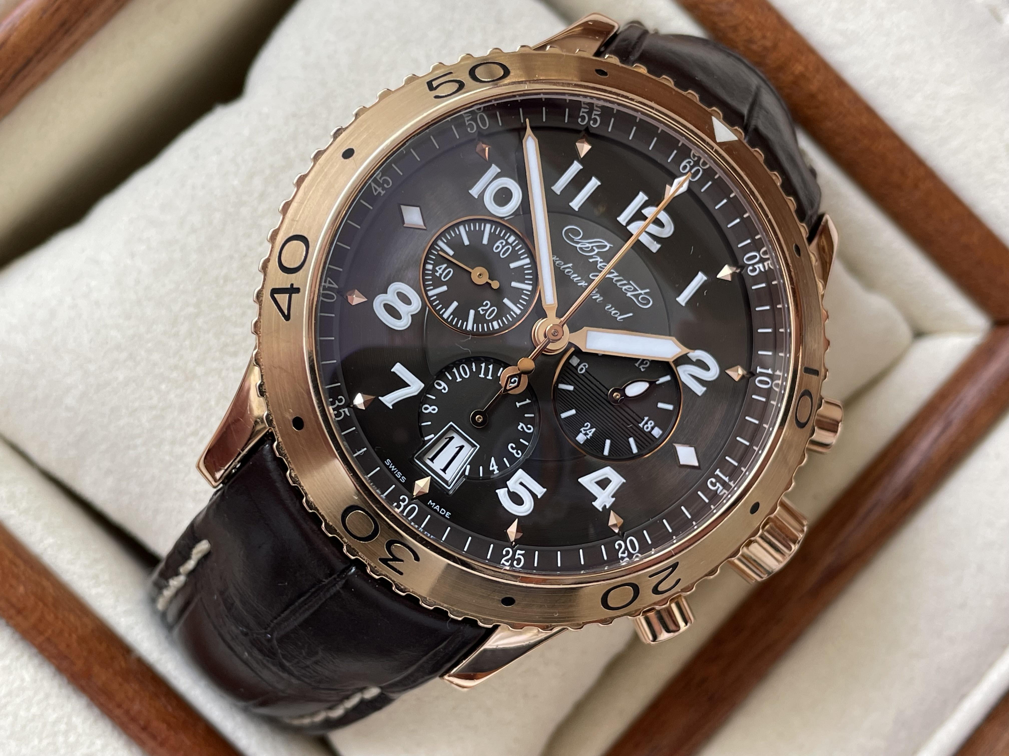 WTS Breguet Type XXI 42mm Pilot Chronograph 18K Full Rose Gold WatchCharts