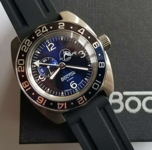 Vostok Amphibia Scuba Dude GMT Automatic Dive Watch 200M Sub dial