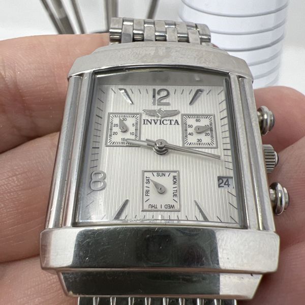 Invicta 9832 Stainless Steel Rectangular Quartz Watch with Subdials ...