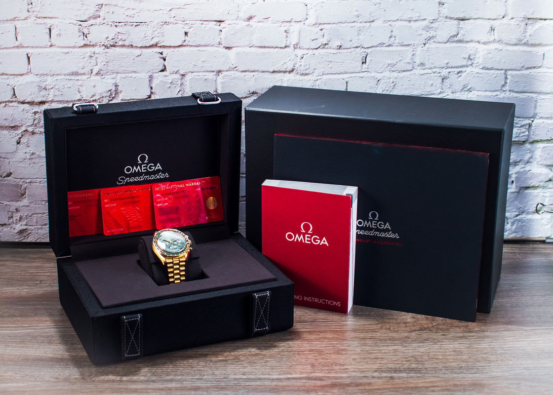 FS NEW Omega Speedmaster Moonshine Gold Green 42mm BOX PAPERS