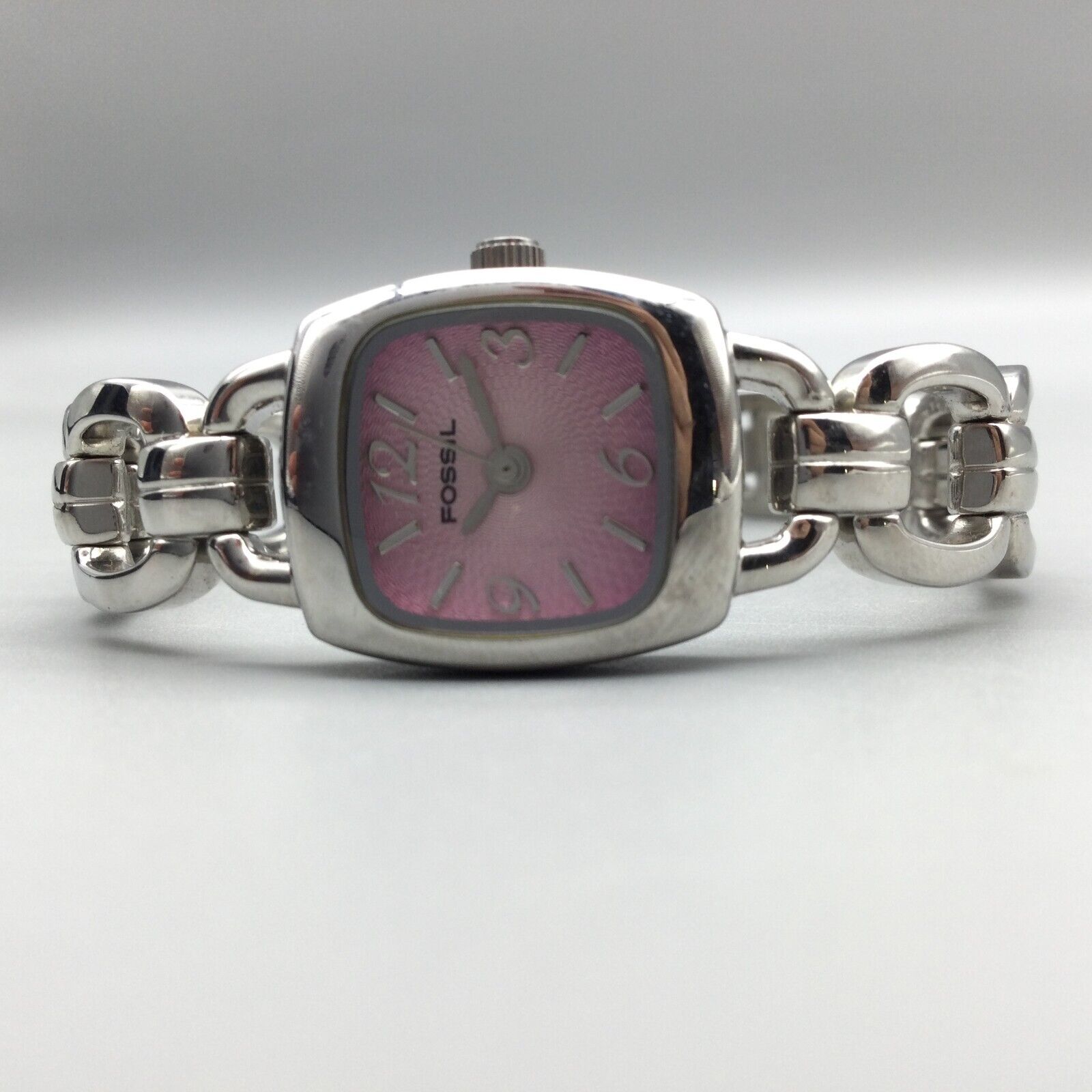 Fossil F2 Watch Women Silver Tone Pink Square Dial 50M New 