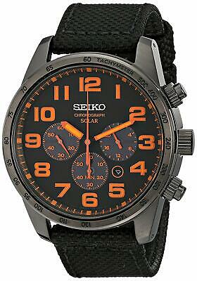 Seiko Solar Chronograph Black Orange Dial Nylon Strap Men s Watch