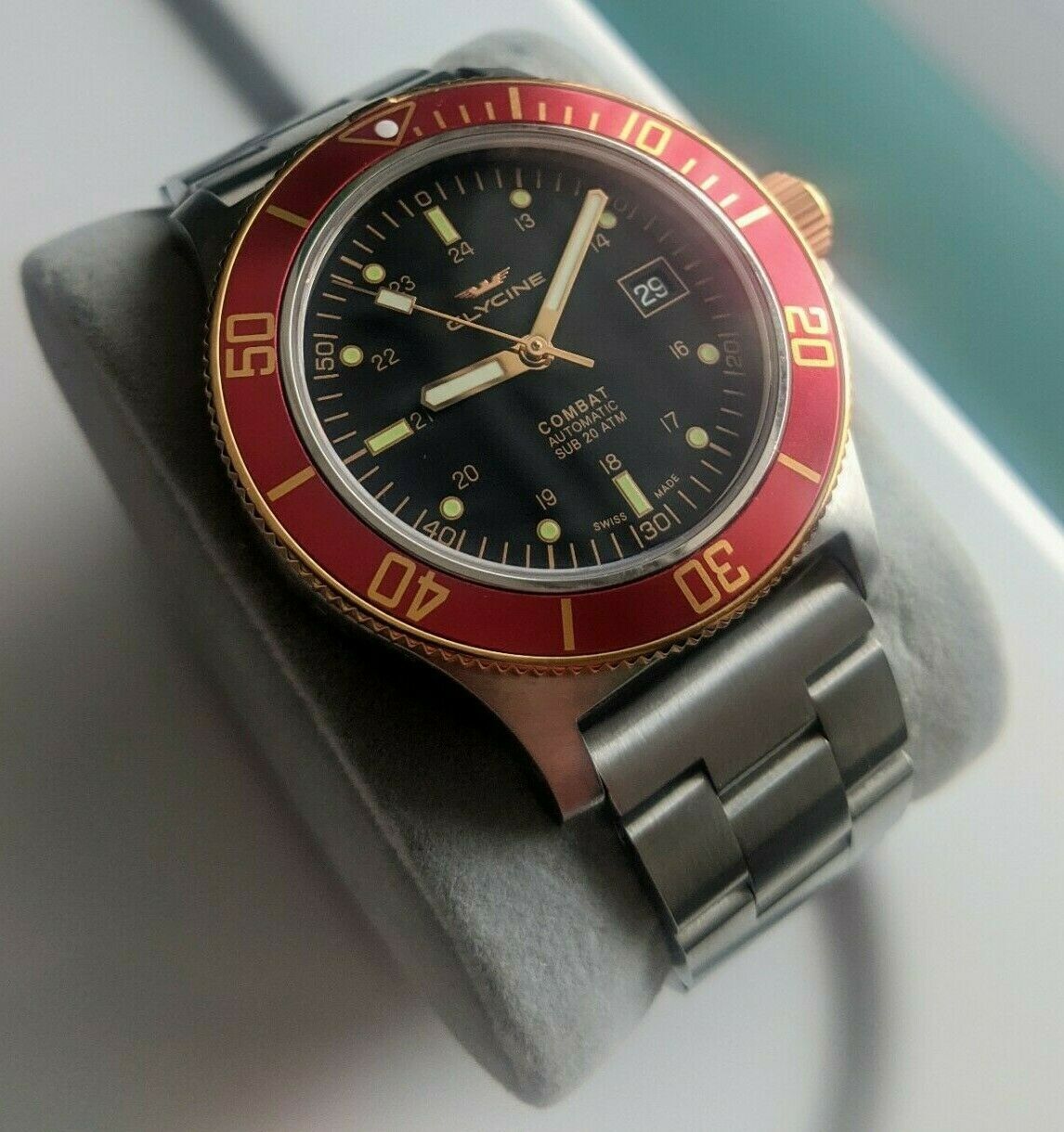 Glycine Combat Sub 42mm GL0092 Red Bezel with Rose Gold PVD