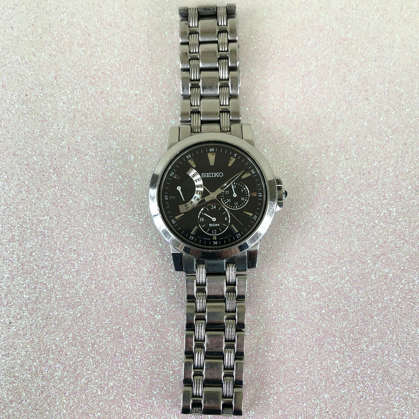 Seiko Black Dial 5Y66-0AA0 Quartz Watch - Stainless Steel