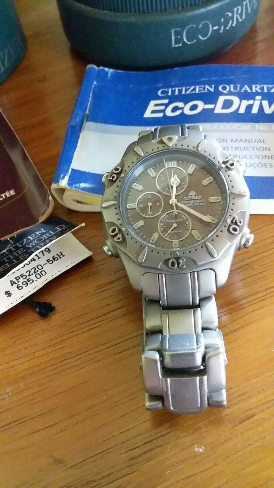 CITIZEN ECO DRIVE TITANIUM JAPAN ALARM CHRONO 0855-H10350 RARE